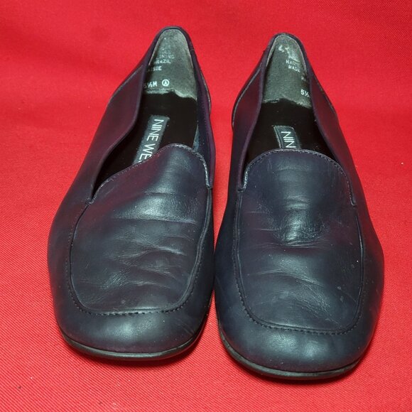 Nine West Leather Navy Blue Slip On Flat Shoes 5 1/2 M - Picture 3 of 10